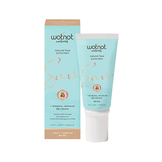 Wotnot Naturals Natural Face Sunscreen SPF 40 (Mineral Make-Up) Light-Medium BB Cream 60g
