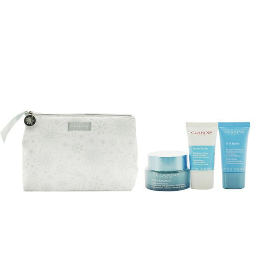 Clarins Hydration Collection: Hydra-Essentiel Silky Cream 50ml+ Fresh Scrub 15ml+ SOS Hydra Mask 15ml+ Pouch 3pcs+1pouch