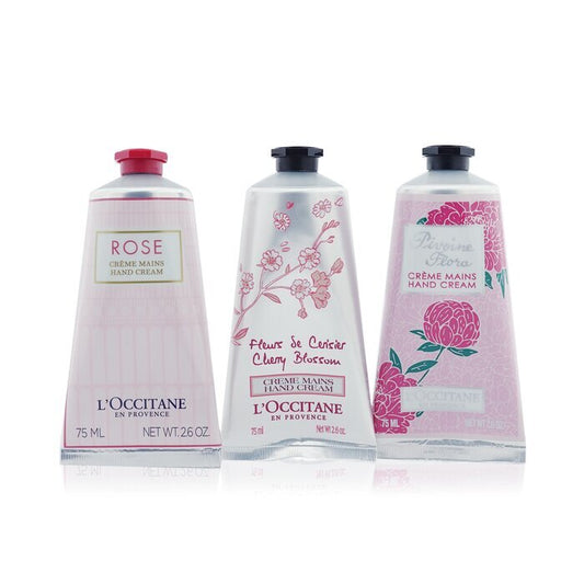 L'Occitane Pink Flowers Hand Cream Collection: Pivoine Flora + Rose + Cherry Blossom 3x75ml/2.6oz