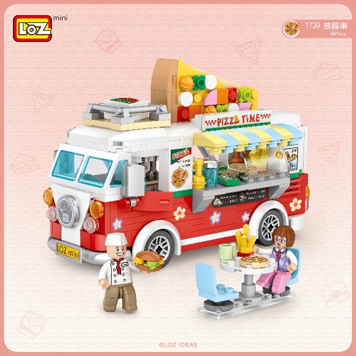LOZ Mini Blocks - Pizza Car Building Bricks Set 14 x 18 x 8 cm